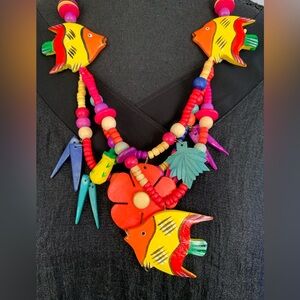 Colorful Angel Fish Tropical Wooden Beaded Necklace